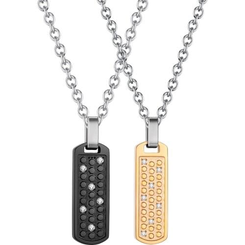 Geometric Rectangle Couple Necklace Pendant Stainless Steel Crystal Woman Men Necklaces for Anniversary Birthday Gift