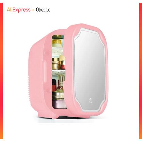 8L Large Capacity Mini Cosmetics Fridge Portable Car Fridge Double Door Car Travel freezer Makeup Refrigerator With LED Mirror