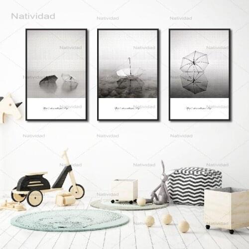 Canvas Painting Hd Realistic Black and White Umbrella Pictures Wall Art Posters Painting for Home Room Decoration No Frame