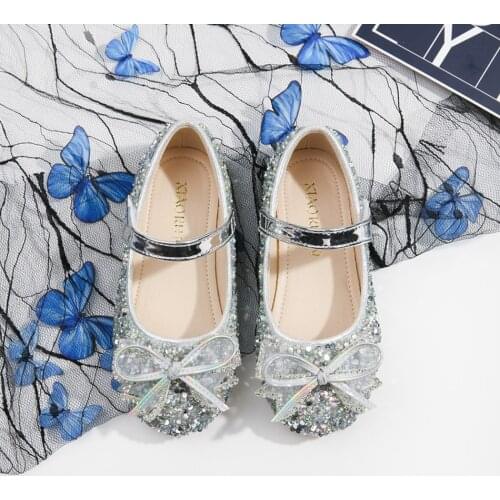 Girls Dress Shoes Childrens Sequined Bow Flat Princess Shoes Toddler Baby Girl Show Party Fashion Shoes