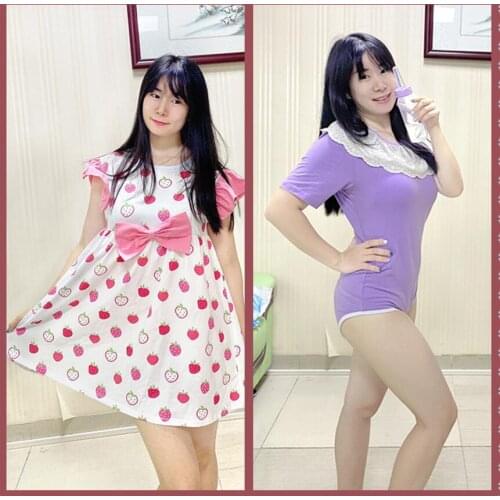 TEN@NIGHT abdl Baby Onesie Strawberry Cute Pajamas Adult Onesie Large bebe Slim Cotton One-piece Pants DDLG daddy girl dummy dom