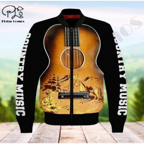 Music Guitar Art 3D Bomber Jackets Hoodies Men/Women Newfashion Zipper Hooded Long Sleeve Pullover Unisex Norse Cosplay Clothing