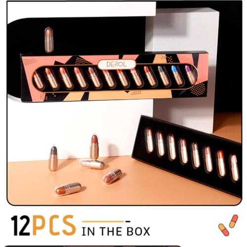 12Colors Multifunction Lipstick Eyeshadow 2 In 1 Lasting Matte Lip Gloss Waterproof Capsule Design Non-Stick Cup Portable Makeup