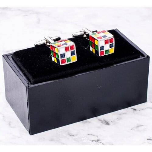 Fashion 1 Pair Enamel Magic Cube Cufflinks Metal Multicolor Cuff Buttons For Mens Shirt Wedding Birthday Gifts