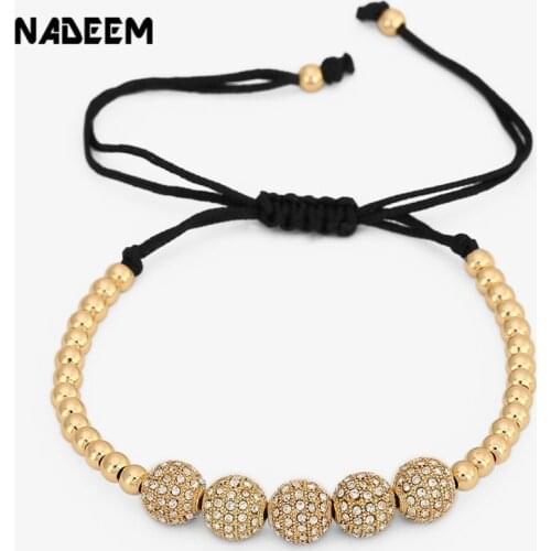 NADEEM Friendship CZ Crystal Copper Ball Beads Braiding Macrame Bracelet Gold Color Famous Brand Braided Bracelets For Men Gift