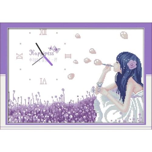 Happy bubble cross stitch kit 14ct 11ct count print canvas wall clock stitching embroidery DIY handmade needlework