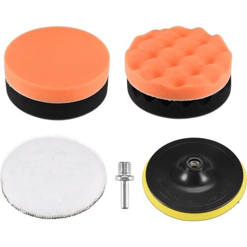 Uxcell 6" Car Foam Drill Polishing Pad Kit, Flat and Waved Sponge Pads 7pcs