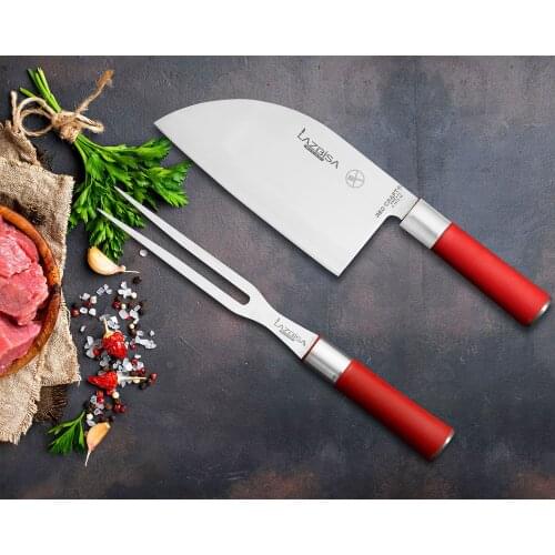 Lazbisa Knife Set Kitchen Knife Set Meat Vegetable Bread Fruit Chef Knife Red Craft Seri Almazan Long Fork