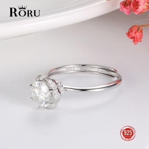 Genuine 925 Sterling Silver Bouquet Moissanite Open Adjustable Finger Rings Flower Jewerly Engagement Wedding Rings for Women
