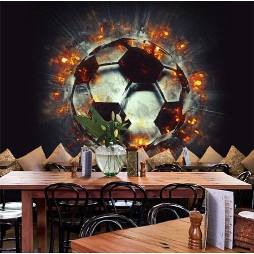 Papel De Parede Custom 3D Mural Wallpaper Cool 3D Stereo Flame Soccer Photo Wallpaper Theme bar Internet Bar KTV Backdrop Fresco