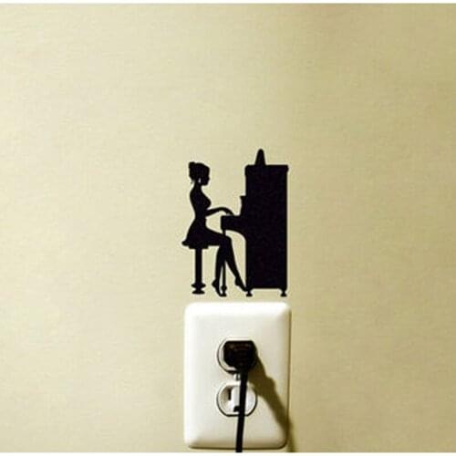 Piano Player Cartoon Creative Vinyl Switch Sticker Fashion Wall Decal 5WS0037