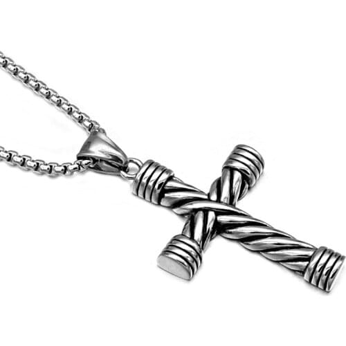 Hiphop/Rock Cross Pendant Necklace Male Gift Trendy Stainless Steel Chain Necklace For Men Christian Religious Gifts