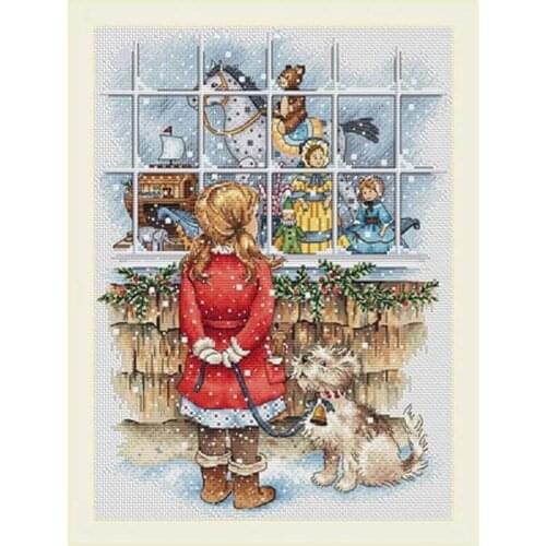 Christmas window girl patterns Counted Cross Stitch 11CT 14CT 18CT DIY Chinese Cross Stitch Kits Embroidery Needlework Sets