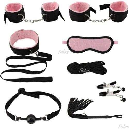 Sexy Leather Bdsm Kit Plush BDSM Bondage Set Handcuffs Sex Games Exotic Accessories Toys Exotic Flirting Accessories Sex Toys 18