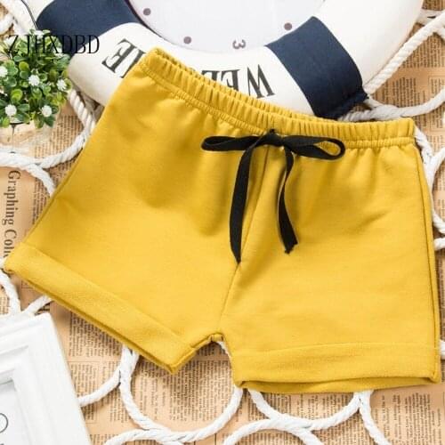 2020 Girls Summer Yellow Solid Color Casual Cotton Boys Childrens Shorts Korean Child Cotton Shorts Pants Kids Bandage Clothing
