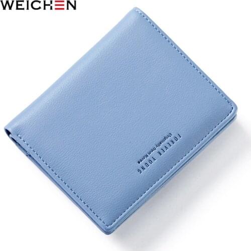 WEICHEN Thin Style Women Wallets Zipper Coin Bag in Back Blue Soft Leather Ladies Card Holder Slim Purse Female Wallet Small HOT
