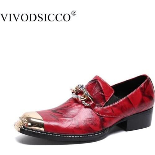 VIVODSICCO Brand New Men Dress Shoes Solid Business Man Slip-On Wedding Shoes Male Comfortable Formal Shoes Red Spring