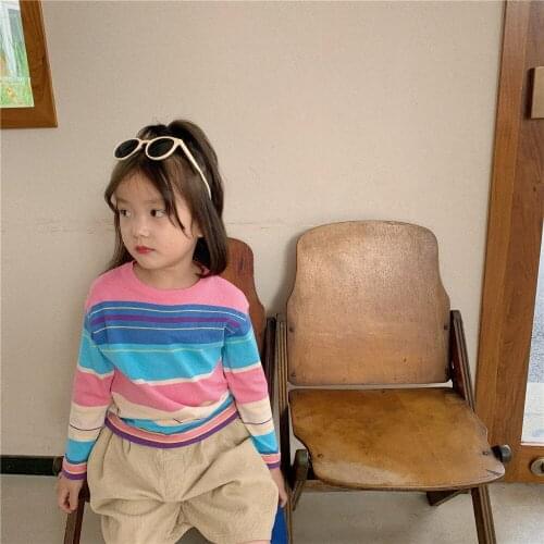 2021 new girls boys striped knitted sweater autumn full sleeve fashion kids pullover sweater 2-7 years
