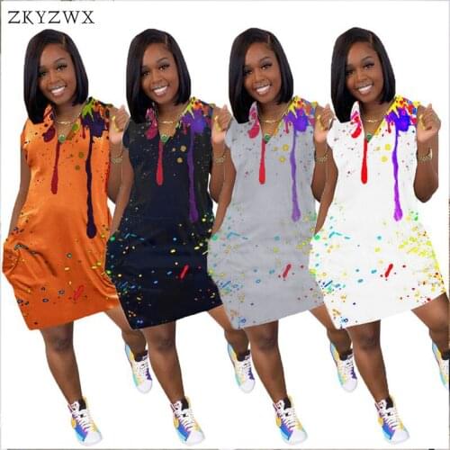 ZOOEFFBB S-3XL Plus SizeV-Neck Dress Summer Splash Ink Print Clothes for Women Fashion Lounge Wear Sleeveless Vestidos De Mujer