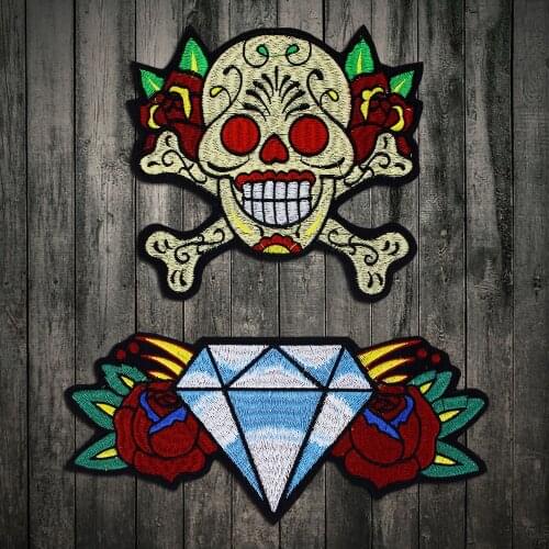 1set Skull Flower Diamond Clothes Patch Sword Heart Flower Applique DIY Embroidered Patches Sew on Iron On Fabric Badges