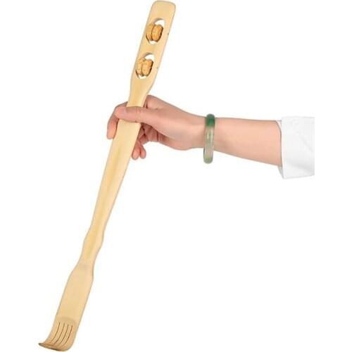 1pc Long Wooden Ball Roller Back Scratcher Twin Wheel Body Masssager Relax Natural Bamboo Itching Stress Pain Relief Health Care