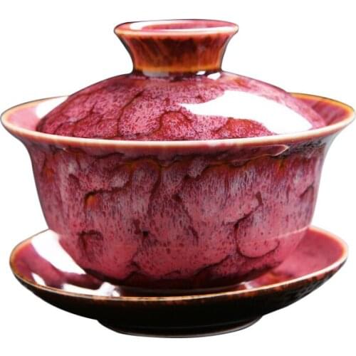 170ml Gaiwan Ceramic Pigmented Tea Bowl Saucer Lid Set Master Cup Tea Tureen Container Tieguanyin Holder Teaware Drinkware Gifts