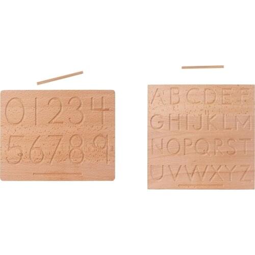 2pc Montessori Wooden Toy Set Alphabet Number Tracing Board Kids Early Learning