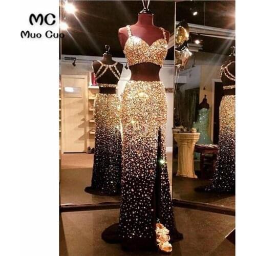 2018 Sparkly Two Pieces Gown Mermaid Evening Dress CrystalsProm Dresses Long Beaded Chiffon Formal Evening Dresses for women