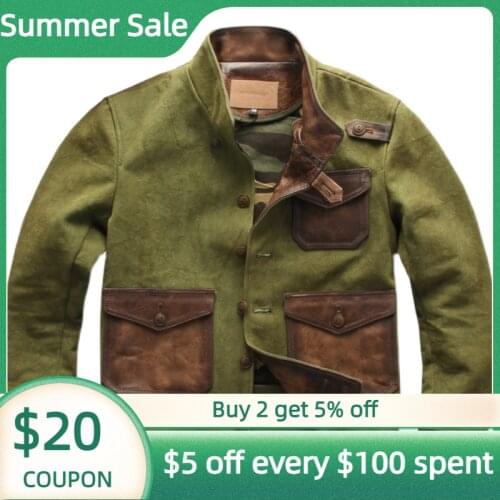 2021 Green Casual Style Genuine Leather Jacket Men Single Breasted Plus Size 5XL Natural Horsehide Autumn Short Spliced Coat