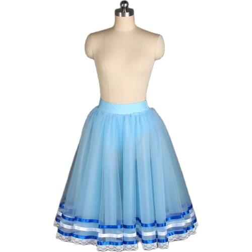 20514 Pale Blue Long Romantic Ballet Tutu Half Practcing Ballet Tutu Girl & Women Ballet Costume Tutu with Ribbon and Lace Tutu
