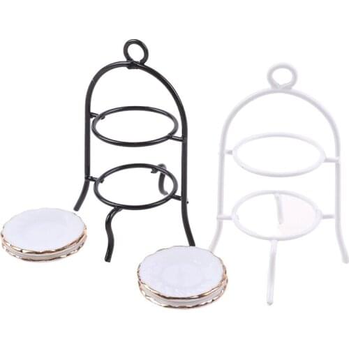 3pcs/Set 1/12 Dollhouse Miniature Furniture White Cake Stand Dish Kitchen Tableware Room Decor DIY Toys for Baby Kids