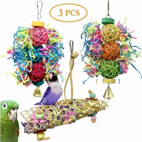 3Pcs/lot Bird Pet Toy Set For Parrot Shredder Foraging Assorted Hanging Cage Bird Chewing Rack Toys Pet Parrot Molar Pastime Toy