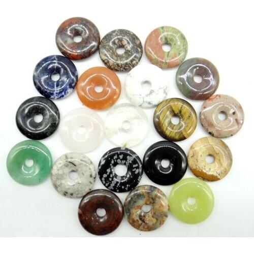 30mm natural stone Turquoise Opal Quartz crystal tiger eye donut pendant for diy jewelry making necklace Accessories12pcs A1