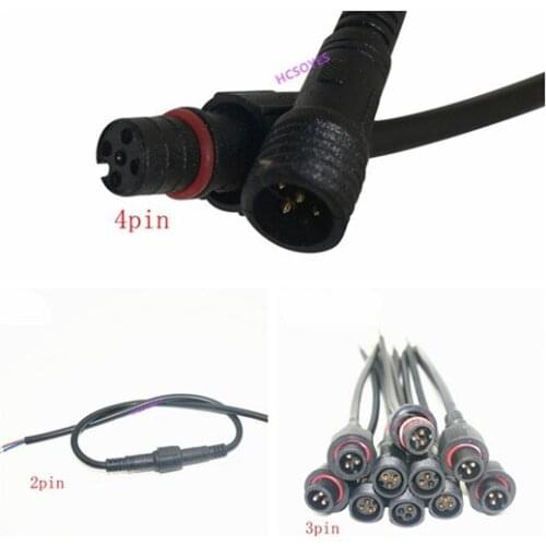 5pairs 2 pin / 3 pin / 4 pin Waterproof connector with wire cable IP68 female & male plug 2X 0.3(mm2) black