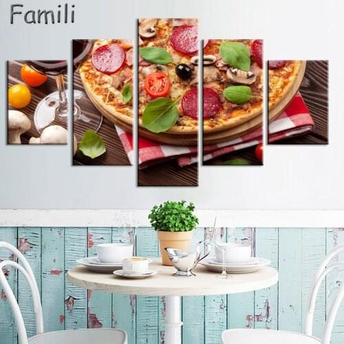 5pcs Kitchen Food Pizza With Colorful Vegetables Wall Art Painting The Picture Print On Canvas Food Pictures For Home Decor Deco