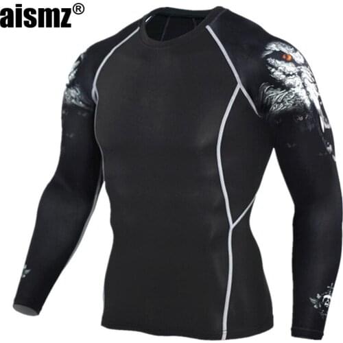Aismz Mens MMA Fitness T Shirts Fashion 3D Teen Wolf Long Sleeve Compression Shirt Bodybuilding Crossfit Brand Clothing Fitness
