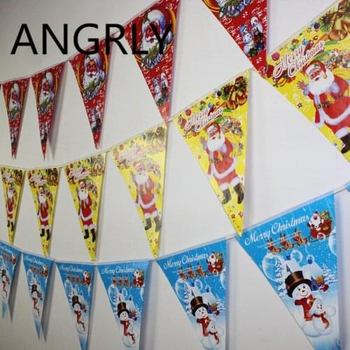ANGRLY Santa Claus Snowman Banner Christmas Triangle Hanging Flag Christmas Tree Decorations Stickers Party Supplies Ornaments