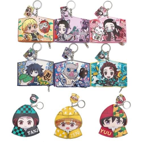 Anime Demon Slayer Kimetsu No Yaiba Coin Purse Card Package Keychain PU Props Accessories Kamado Nezuko Cosplay Woman Man Gift