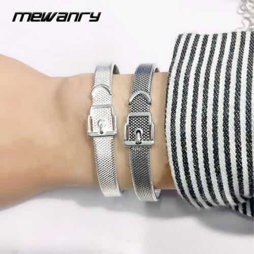 Mewanry 925 Sterling Silver Belt Punk Couples Bracelet Fashion Creative Design Holiday Party Jewelry Gifts for Women Wholesale