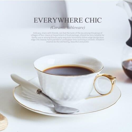 Lotus cup bone china ceramic coffee cup set tea cup hand painted gold light luxury afternoon flower tea cup with spoon and dish