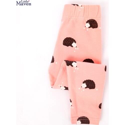 Little Maven New Spring Autumn Children Cute Pink Hedgehog Printed Basic Quality Cotton Knitted Girls Casual Pants