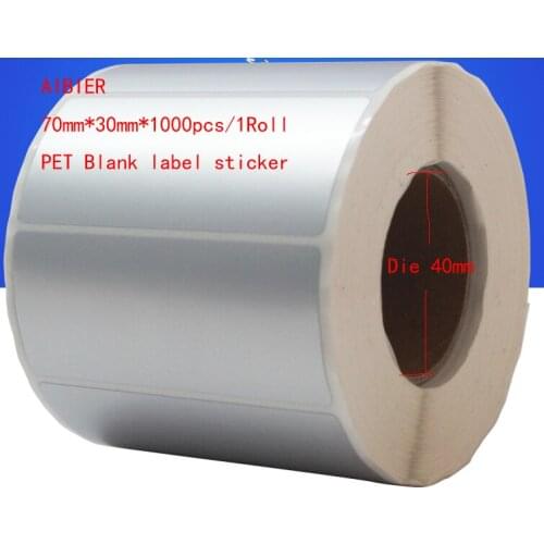 Hot AIBIER Waterproof paper 70*30mm*1000pcs/Roll Thermal transfer blank PET barcode Labels adhesive printed label sticker
