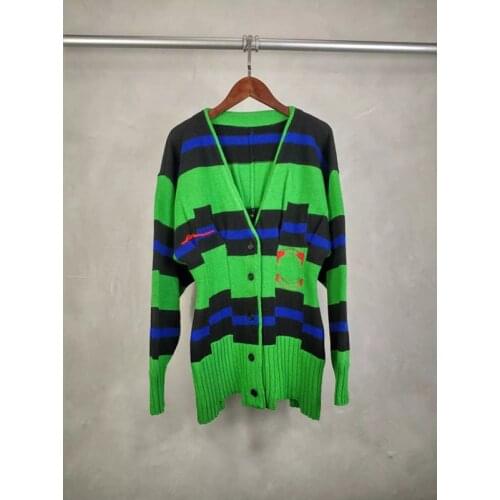 Hot Sale ! 11.16 Vintage Fashion Contrast Color Striped Embroidery Patchwork Wool Knit Cardigan Women Comfortable Casual Sweater