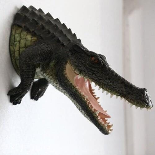 MANUFACTURERS SIMULATION ANIMAL RESIN CROCODILE HEAD HANGING WALL MURAL DECORATIONS LARGE GARDENING ORNAMENTS STATUE SCULPTURE