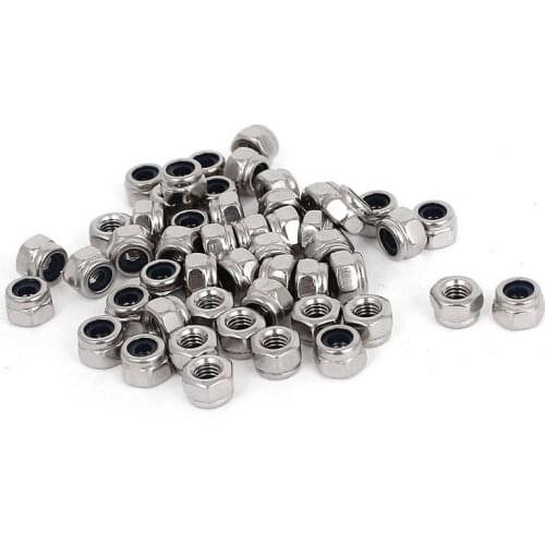 JFBL Hot M3 x 0.5mm 304 Stainless Steel Nylock Nylon Insert Hex Lock Nuts 50pcs