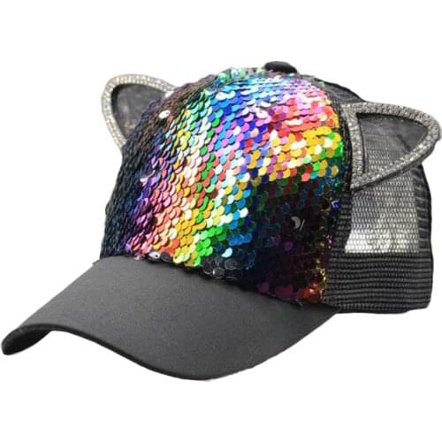 Summer Girls Hat Baseball Cap Sequins Ear Parent-Child Mesh Cap Adjustable Snapback Kids Casual Hip Hop Cap