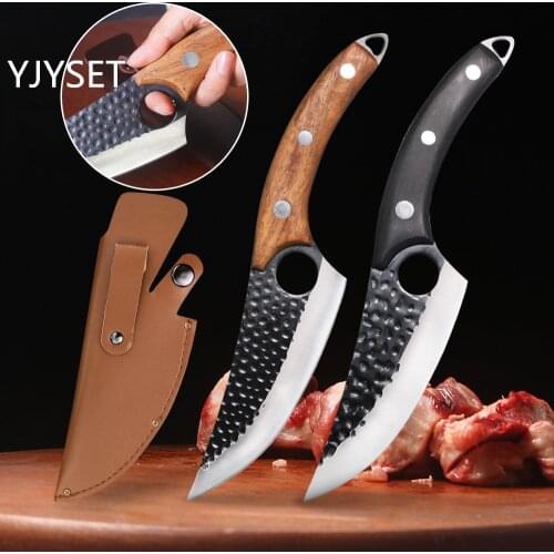 Forged Boning Kitchen Knife 5Cr15Mov Stainless Steel Fish Filleting Knives Cover Set Outdoor Serbian Cooking Butcher Cleaver