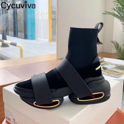 Luxury Buckle Strap Women Boots high Flat Platform Shoes Casual Sneakers Ladies Elastic Black Sock Boots Ankle Boots for Women