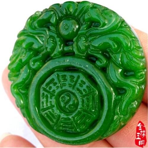 Real Hetian Jade Green Jasper Pendant Hand Carved Hollow Lucky Double Magpie Jade Pendant Necklace for men women