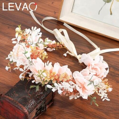 Levao Spring Summer Flower Crown Wedding Wreath Hair Accessories For Women Bride Bridesmaid Headbands Garland